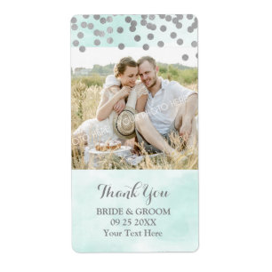 Étiquette Aquarelle bleue Points en argent Mariage photo Éti