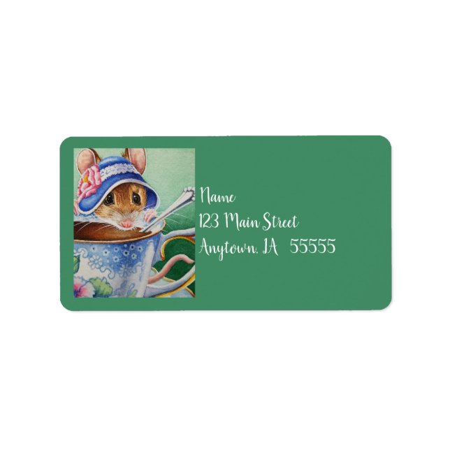 Étiquette Aquarelle Bonnet Bleu pour souris à temps de thé W (Devant)