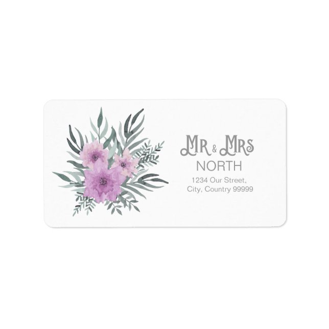 Étiquette Aquarelle Bouquet Mariage M. et Mme Lilac ID654 (Devant)