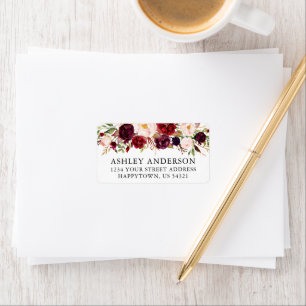 Étiquette Aquarelle Bourgogne Florale Adresse du Mariage