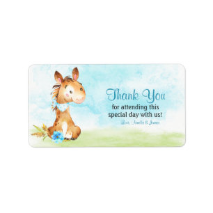 Étiquette Aquarelle Boy Horse Baby shower Ferme Merci