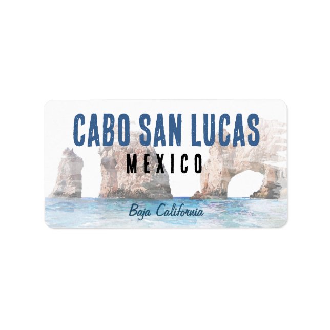 Étiquette Aquarelle Cabo San Lucas Mexique (Devant)