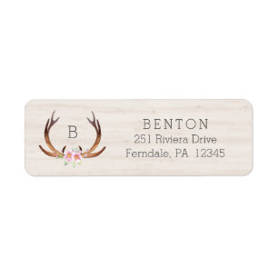 Étiquette Aquarelle Cerf Antler avec Bouquet Floral