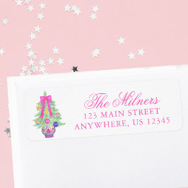 Étiquette Aquarelle Chaud Rose Bow Ginger Jar Adresse