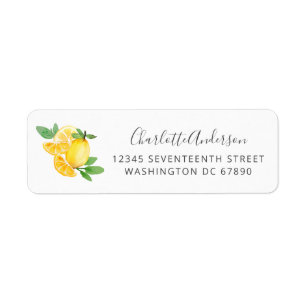 Étiquette Aquarelle Citron simple Adresse de retour