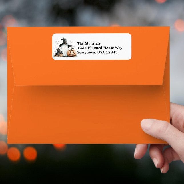 Étiquette Aquarelle citrouille noir chat Fantôme Halloween h (Créateur téléchargé)