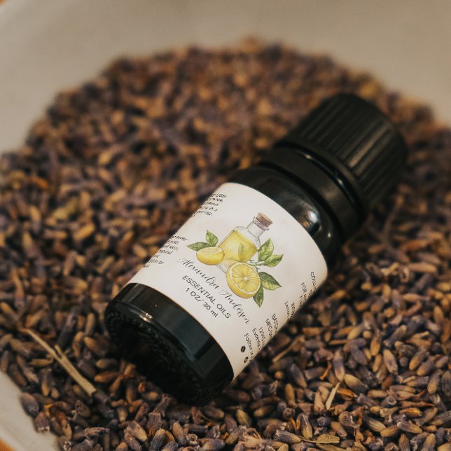 Étiquette Aquarelle Citrus Citrus Essential Oils Botté (Watercolor Lemon Citrus Essential Oils Bottle Label)