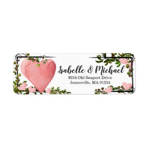 Étiquette Aquarelle Coeur et verdure Retourner l'adresse Éti
