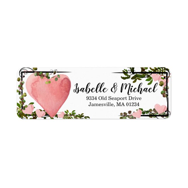 Étiquette Aquarelle Coeur et verdure Retourner l'adresse Éti (Devant)