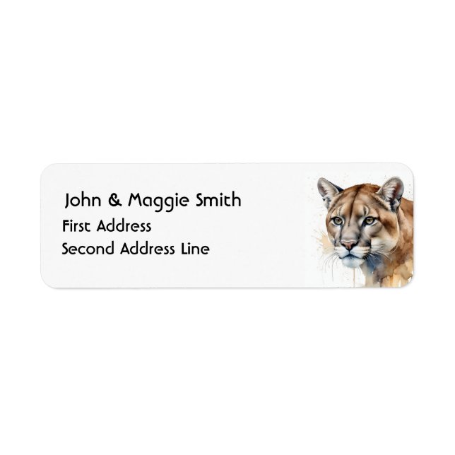 Étiquette Aquarelle Cougar Mountain Lion Art animal (Devant)