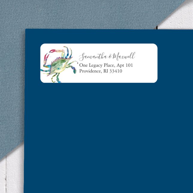 Étiquette Aquarelle Crabe Nautique Adresse de retour Labels (Return address labels nautical watercolor blue crab art by Victoria Grigaliunas)