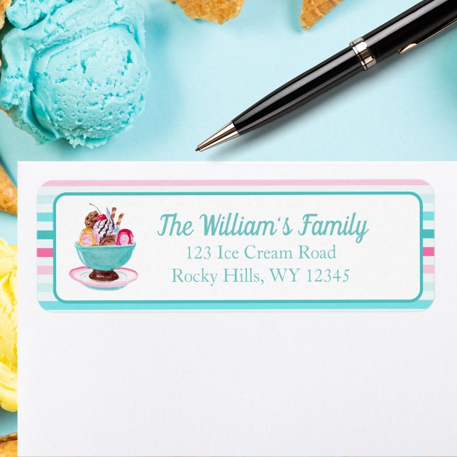 Étiquette Aquarelle Crème glacée Sundae Avec Cookies (Créateur téléchargé)