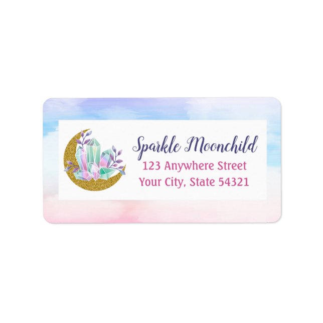 Étiquette Aquarelle Crystals & Gold Crescent Moon Address (Devant)