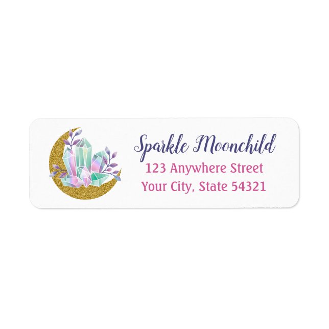 Étiquette Aquarelle Crystals & Gold Moon Adresse de retour (Devant)