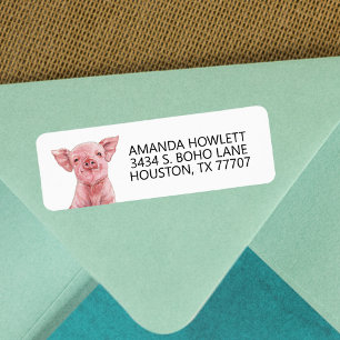Étiquette Aquarelle Cute Petit Cochon Adresse de retour
