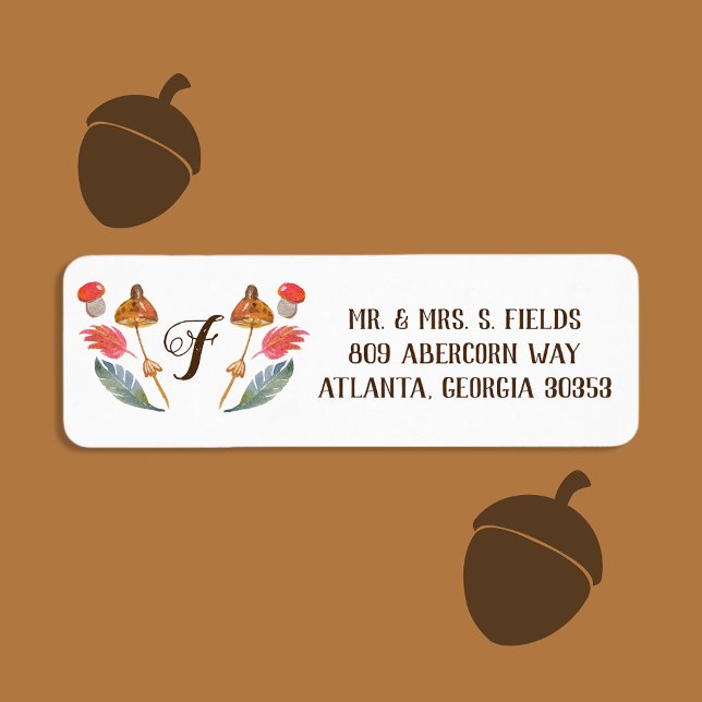 Étiquette Aquarelle d'automne mignonne Monogramme de couronn (Créateur téléchargé)