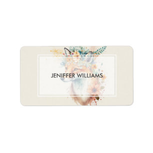 Étiquette Aquarelle de la couronne de fleurs renard