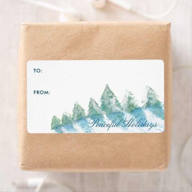 Étiquette Aquarelle de la forêt d'hiver Cadeau de Noël (En situation)
