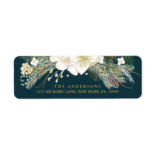 Étiquette Aquarelle de Noël botanique Adresse de retour (Devant)