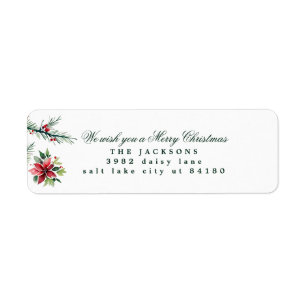 Étiquette Aquarelle de Noël Poinsettia Adresse de retour