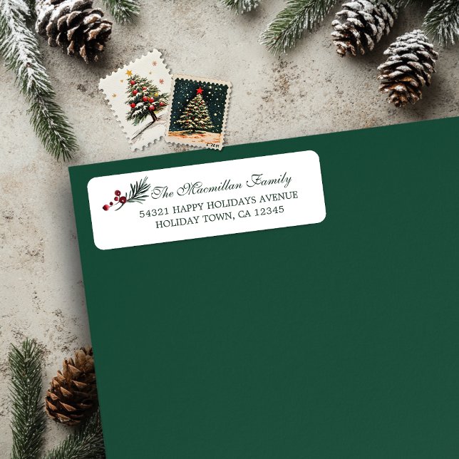 Étiquette Aquarelle de Noël simple Pin botanique (Simple Christmas Watercolor Botanical Pine Return Address Labels)