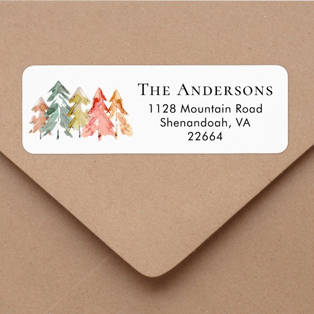 Étiquette Aquarelle de pin de Noël Adresse de retour (Créateur téléchargé)