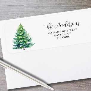 Étiquette Aquarelle de pin de Noël Adresse de retour