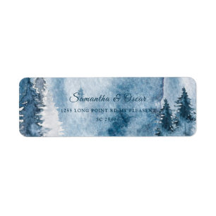 Étiquette Aquarelle d'hiver Forêt & Marine Bleu & Blanc Étiq