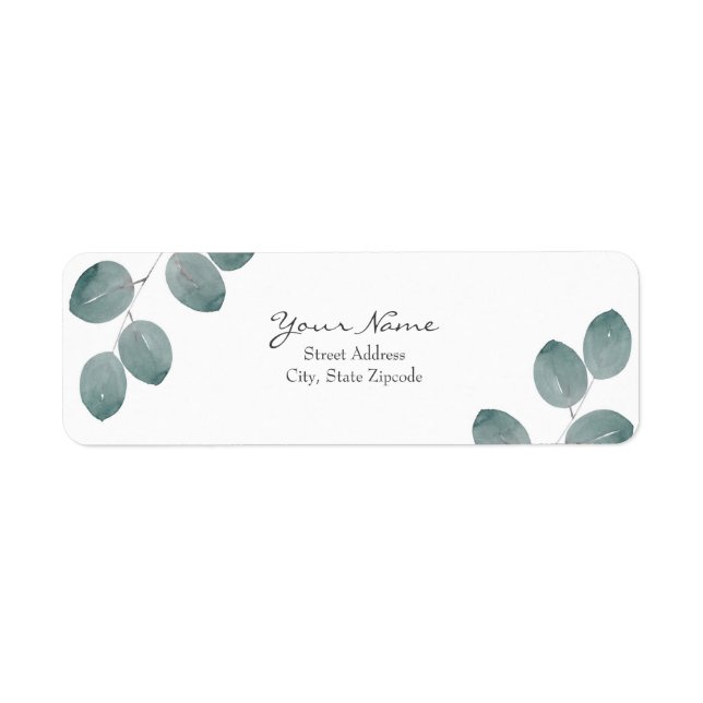 Étiquette Aquarelle Dollar d'argent Feuilles Eucalyptus (Devant)