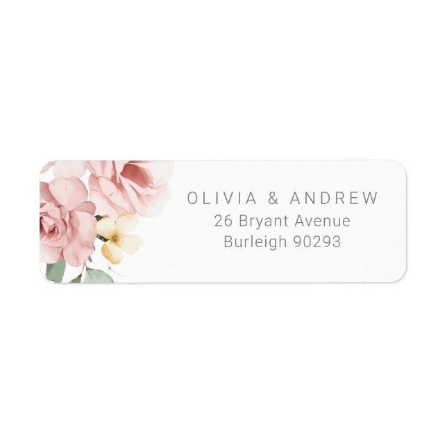 Étiquette Aquarelle Dusty Mariage Rose Adresse de retour (Devant)