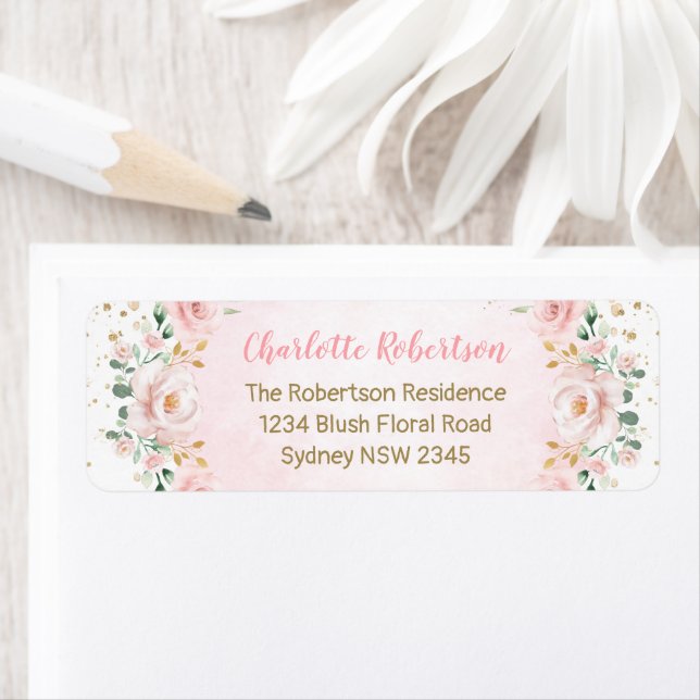 Étiquette Aquarelle élégante Blush Floral Adresse de retour (En situation)