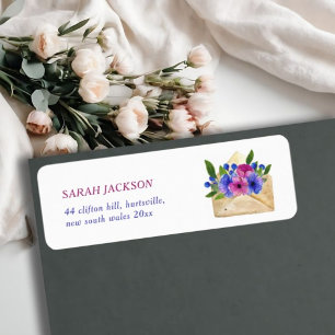 Étiquette Aquarelle Enveloppe florale l Nous avons déménagé