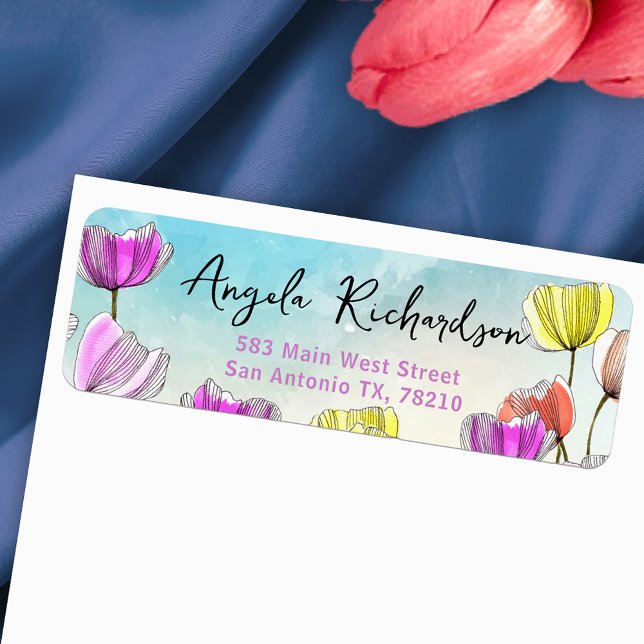 Étiquette Aquarelle et encre Tulipes artistiques Adresse de  (Créateur téléchargé)