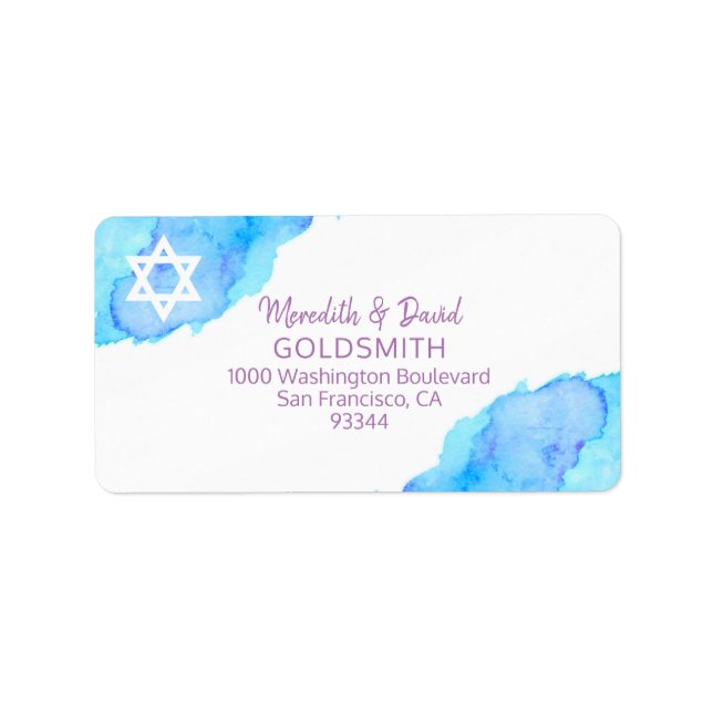 Étiquette Aquarelle étoile de David Bat mitzvah Retour RSVP (Devant)