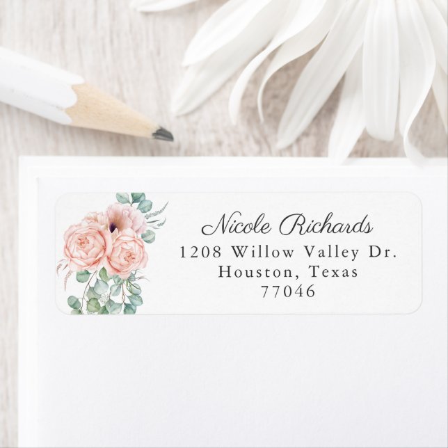 Étiquette Aquarelle féminine Florale rose et beige (En situation)