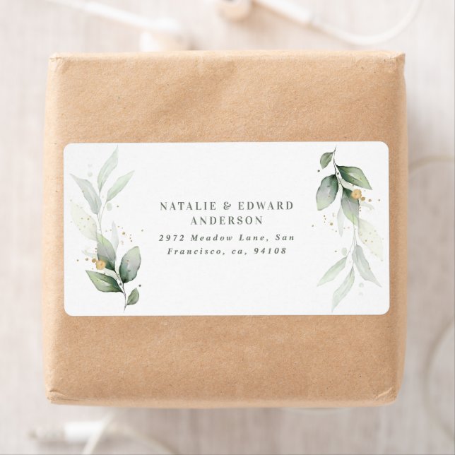 Étiquette Aquarelle feuillage, métal or étherial moderne (En situation)