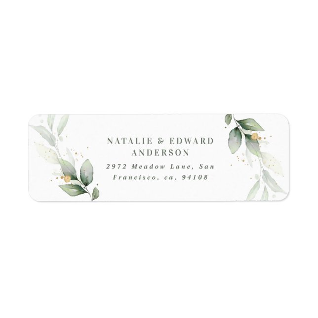 Étiquette Aquarelle feuillage, métal or étherial moderne (Devant)