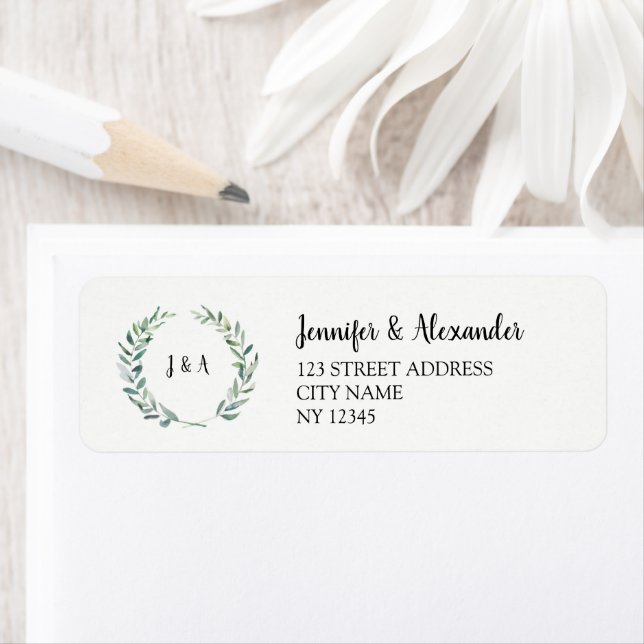 Étiquette Aquarelle feuille rustique monogramm mariage (En situation)