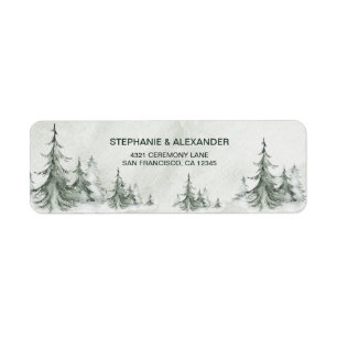 Étiquette Aquarelle Fir Trees Mariage d'hiver