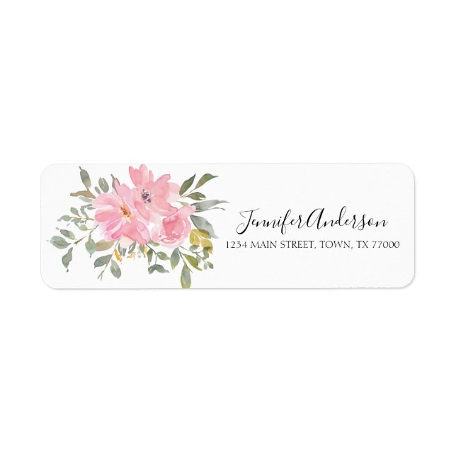 Étiquette Aquarelle Fleur rose tendre luxuriante (Devant)
