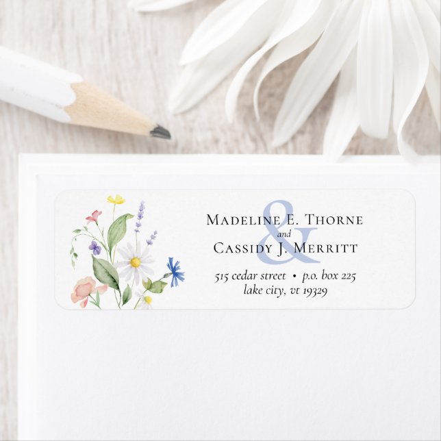 Étiquette Aquarelle Fleur sauvage Elegant Mariage Adresse (En situation)