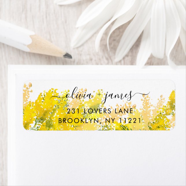 Étiquette Aquarelle fleurie boho chic moderne moutarde jaune (En situation)