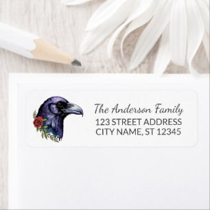 Étiquette Aquarelle Floral Crow Halloween Adresse de retour