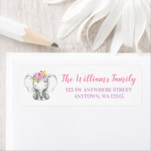 Aquarelle Floral Elephant Adresse de retour