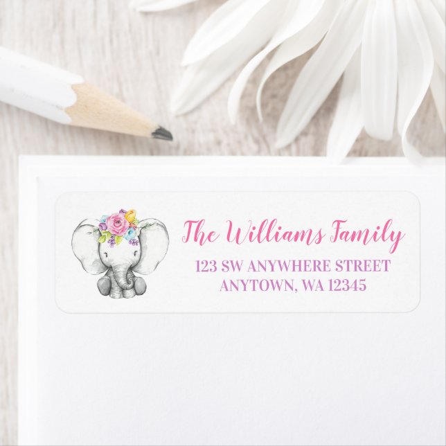 Étiquette Aquarelle Floral Elephant Adresse de retour (En situation)