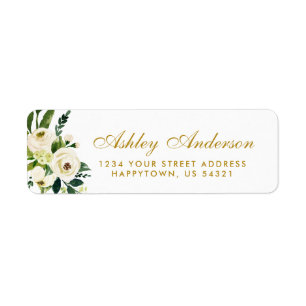 Étiquette Aquarelle Floral Green Gold Adresse