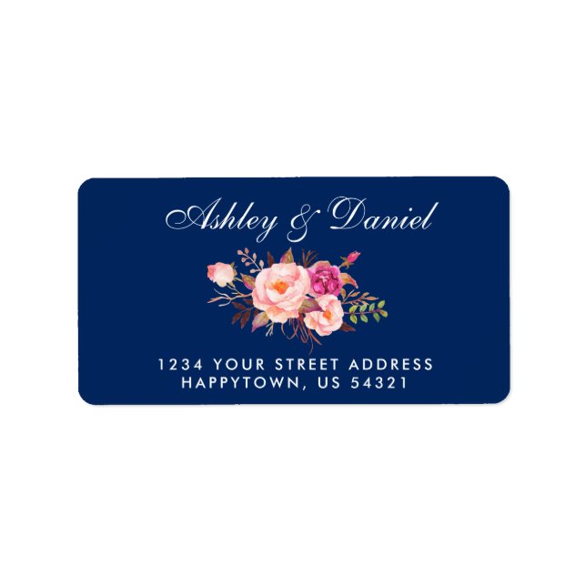 Étiquette Aquarelle Floral Rose Blush Blue Mariage Adresse (Devant)