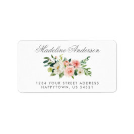 Étiquette Aquarelle Floral Rose Blush Silver Adresse