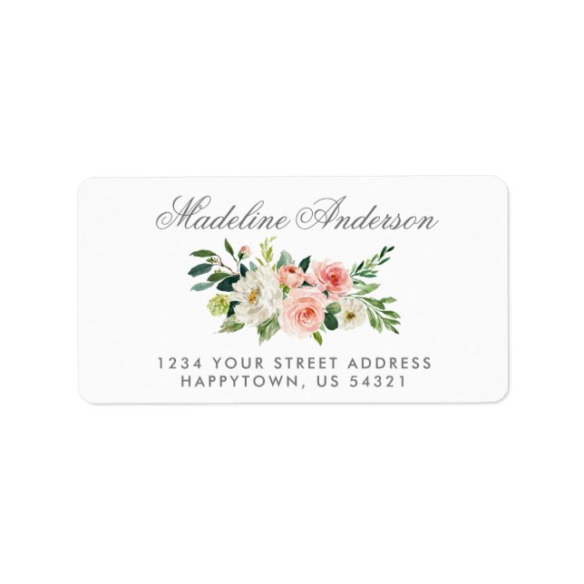 Étiquette Aquarelle Floral Rose Blush Silver Adresse (Devant)