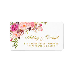Étiquette Aquarelle Floral Rose Gold Mariage Adresse